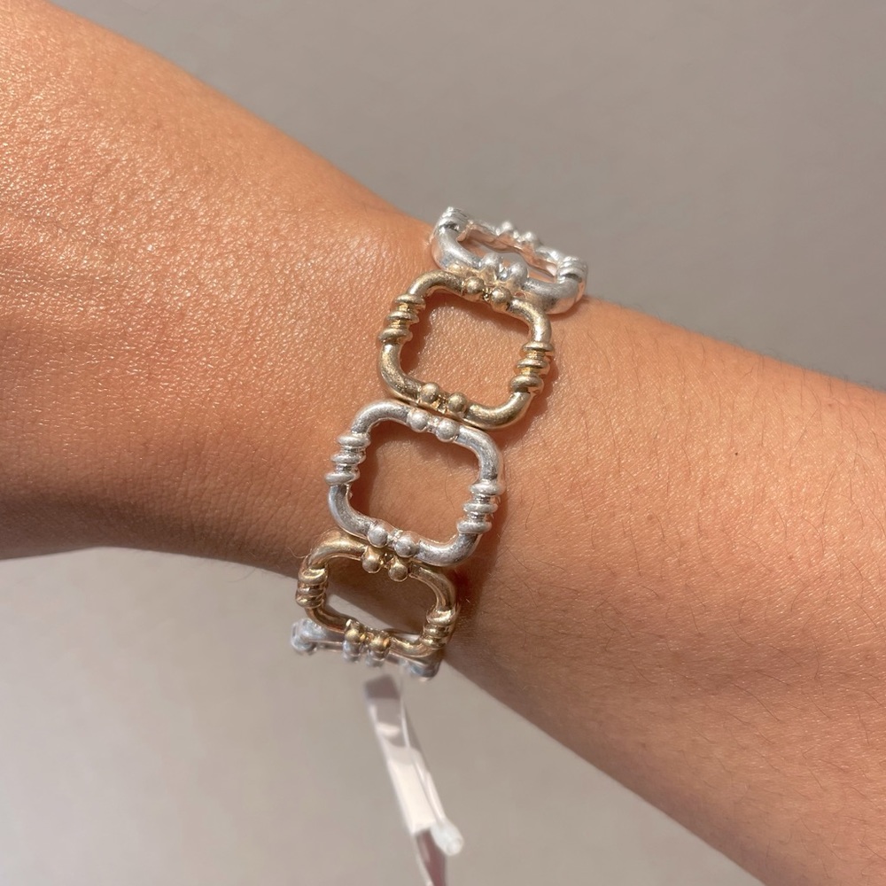 Hammered Silver Tone And Gold Tone Stretch Bracelet